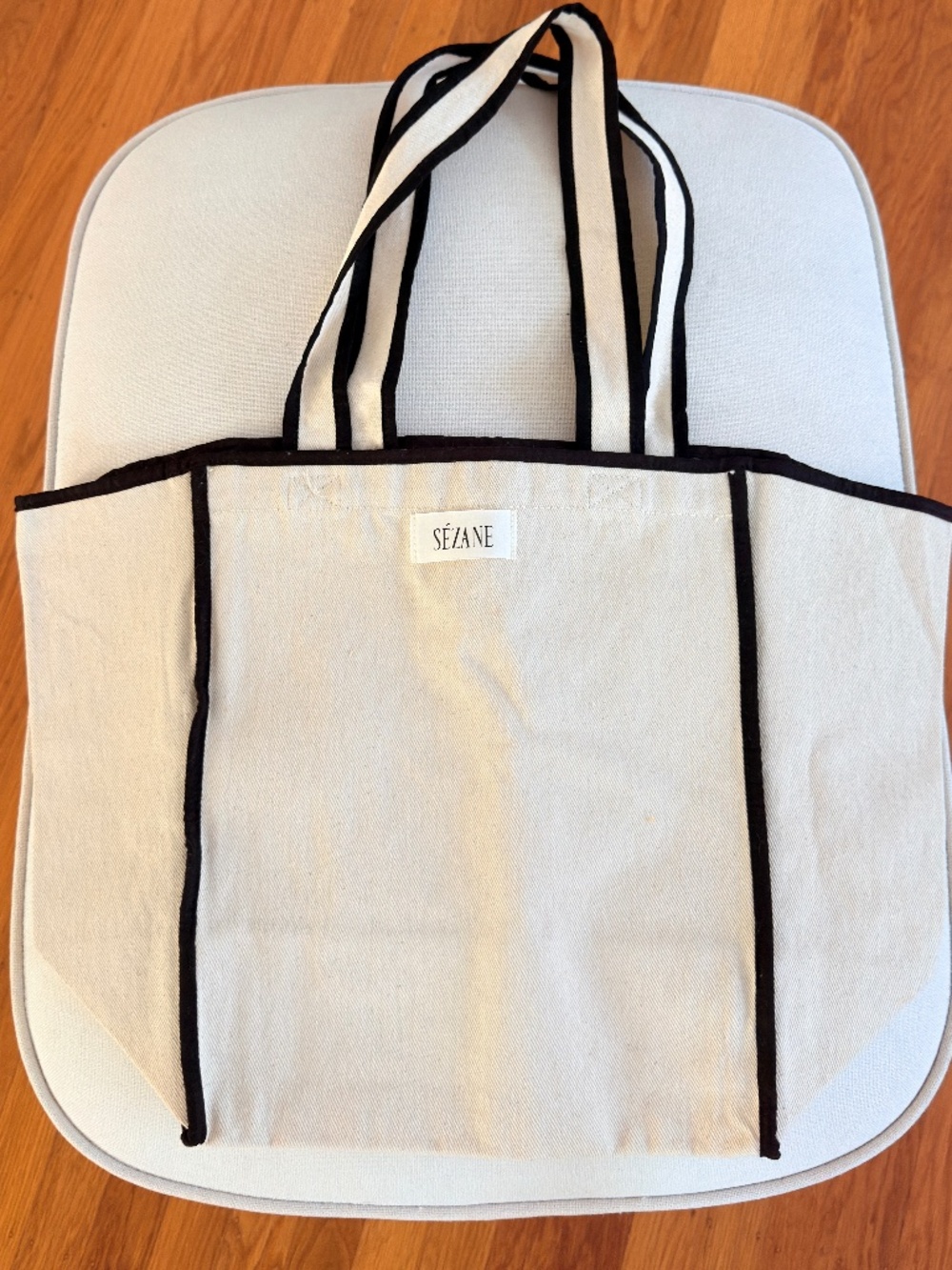 Sezane Canvas Tote Bag in Natural with Black Trim - Picture 2 of 2